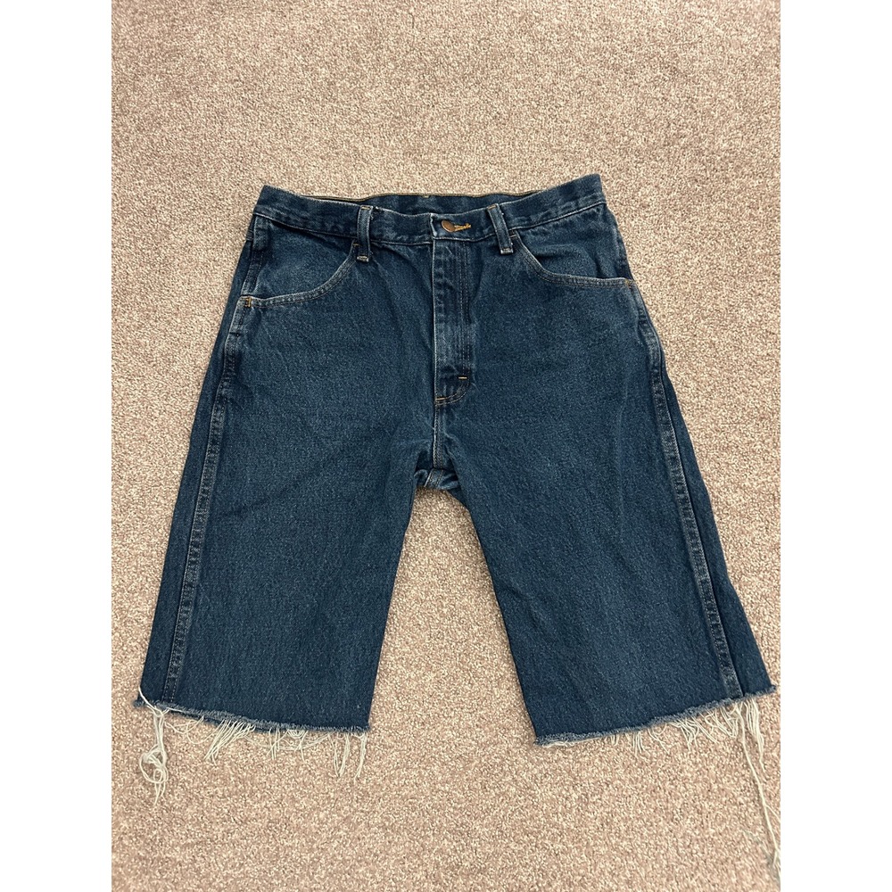 Y2K Rustler Denim Shorts Mens 32 Dark Blue Excellent Raw Hem 87619PW